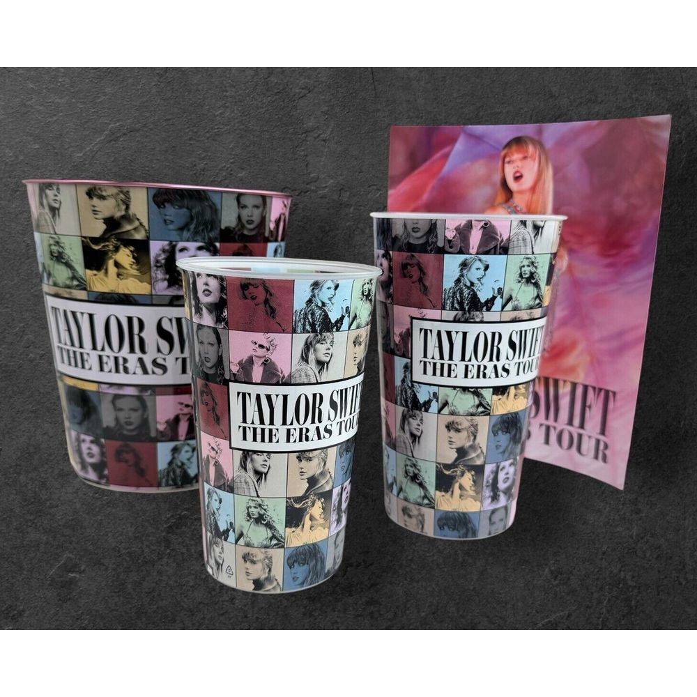 Taylor Swift Eras Tour Movie Lot-Pink Popcorn Tin, 2 Cups, Poster AMC Exclusive